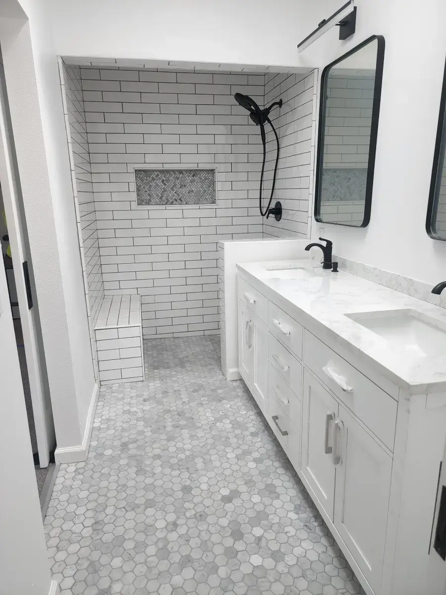 Modern bathroom with tiled shower